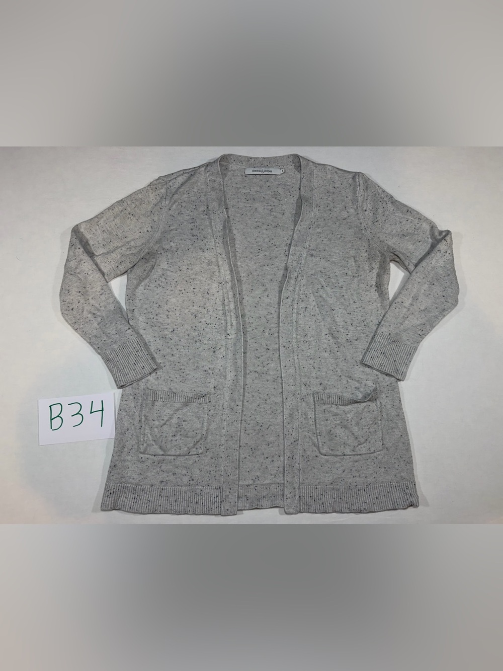 Gray Speckled Open Cardigan Sweater